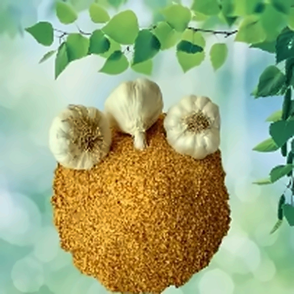 Dehydrated Garlic Granules in a wooden bowl