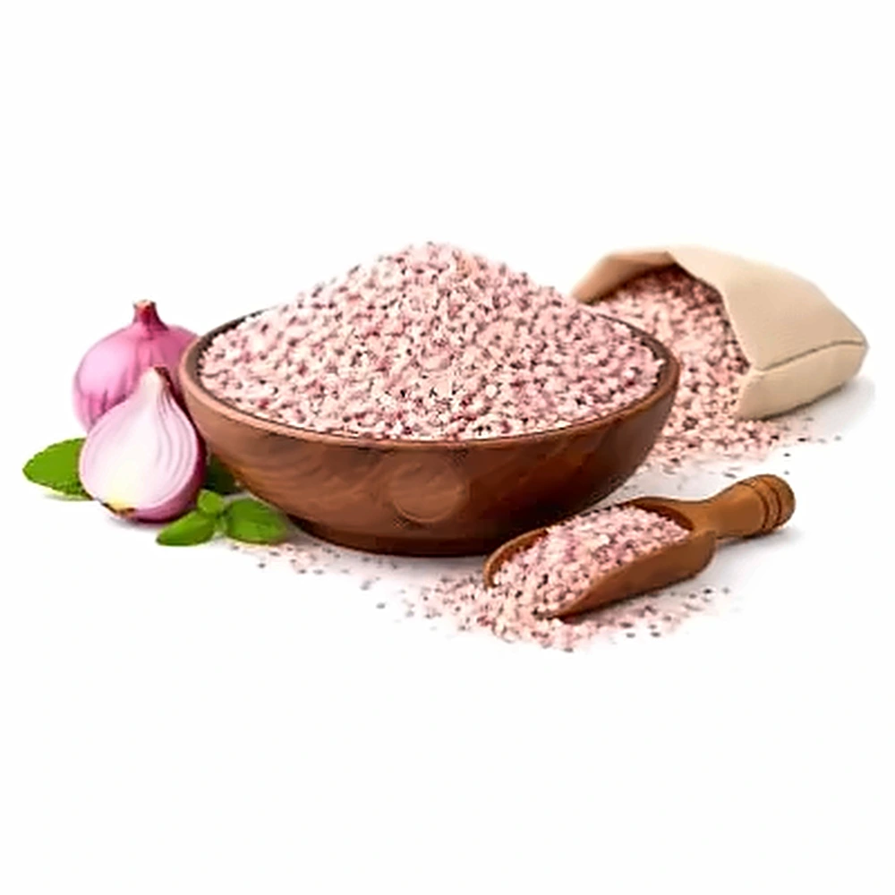 Dehydrated Pink Onion Chopped in a wooden bowl