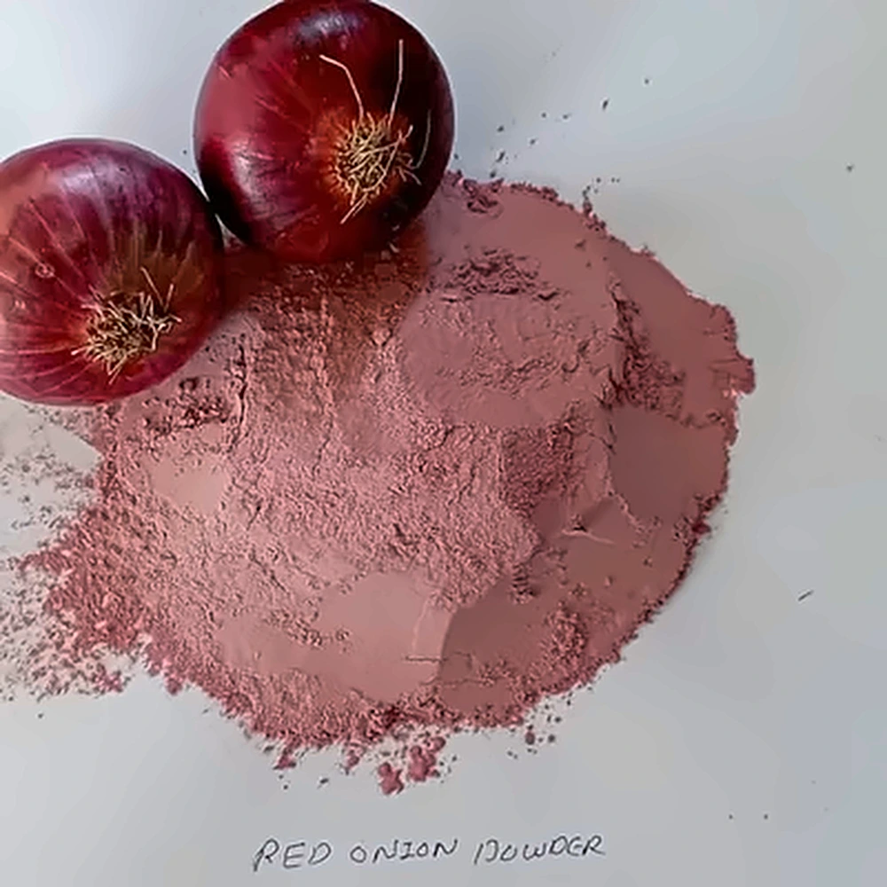 Dehydrated Red Onion Powder in a wooden bowl