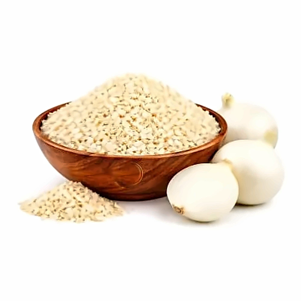 Dehydrated White Onion Chopped in a wooden bowl